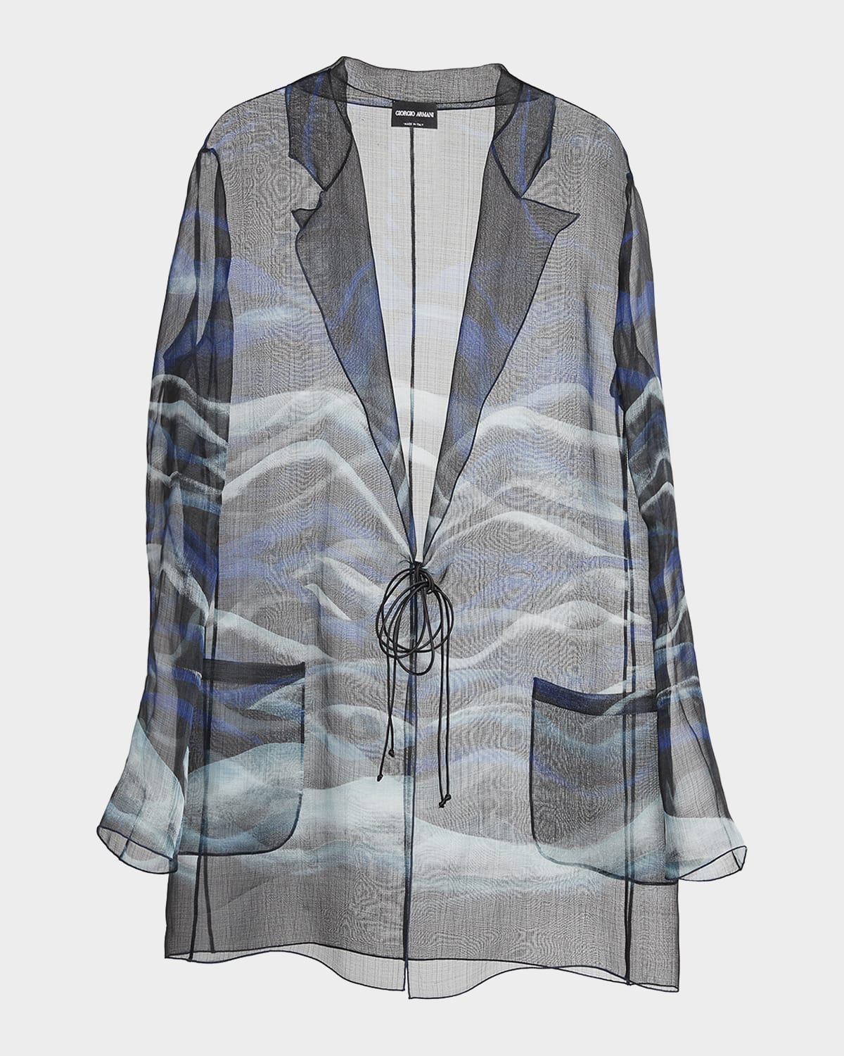 Giorgio Armani Night Water Print Self-Tie Silk Blouse Jacket