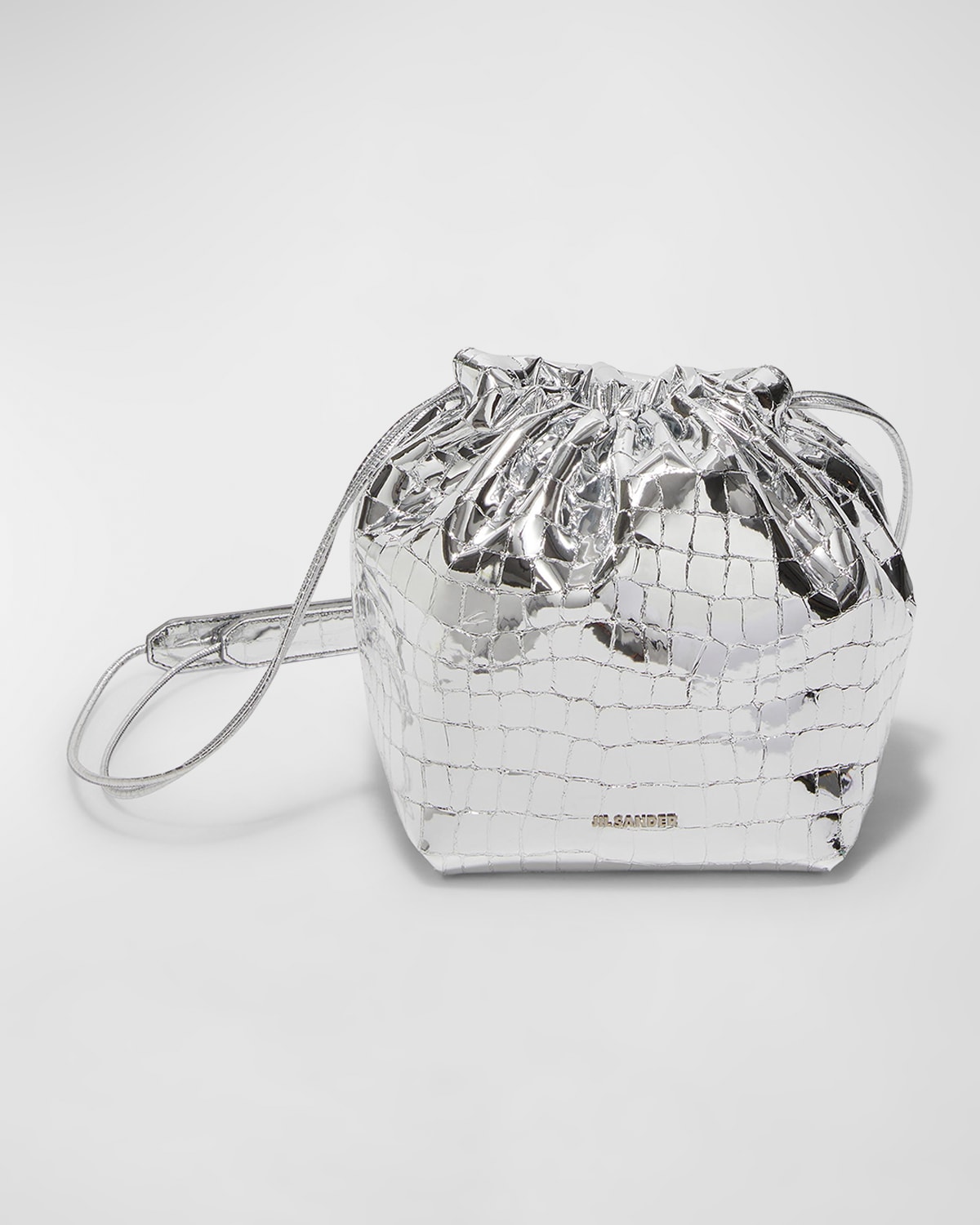 Jil Sander Dumpling Metallic Croc-Print Crossbody Bag