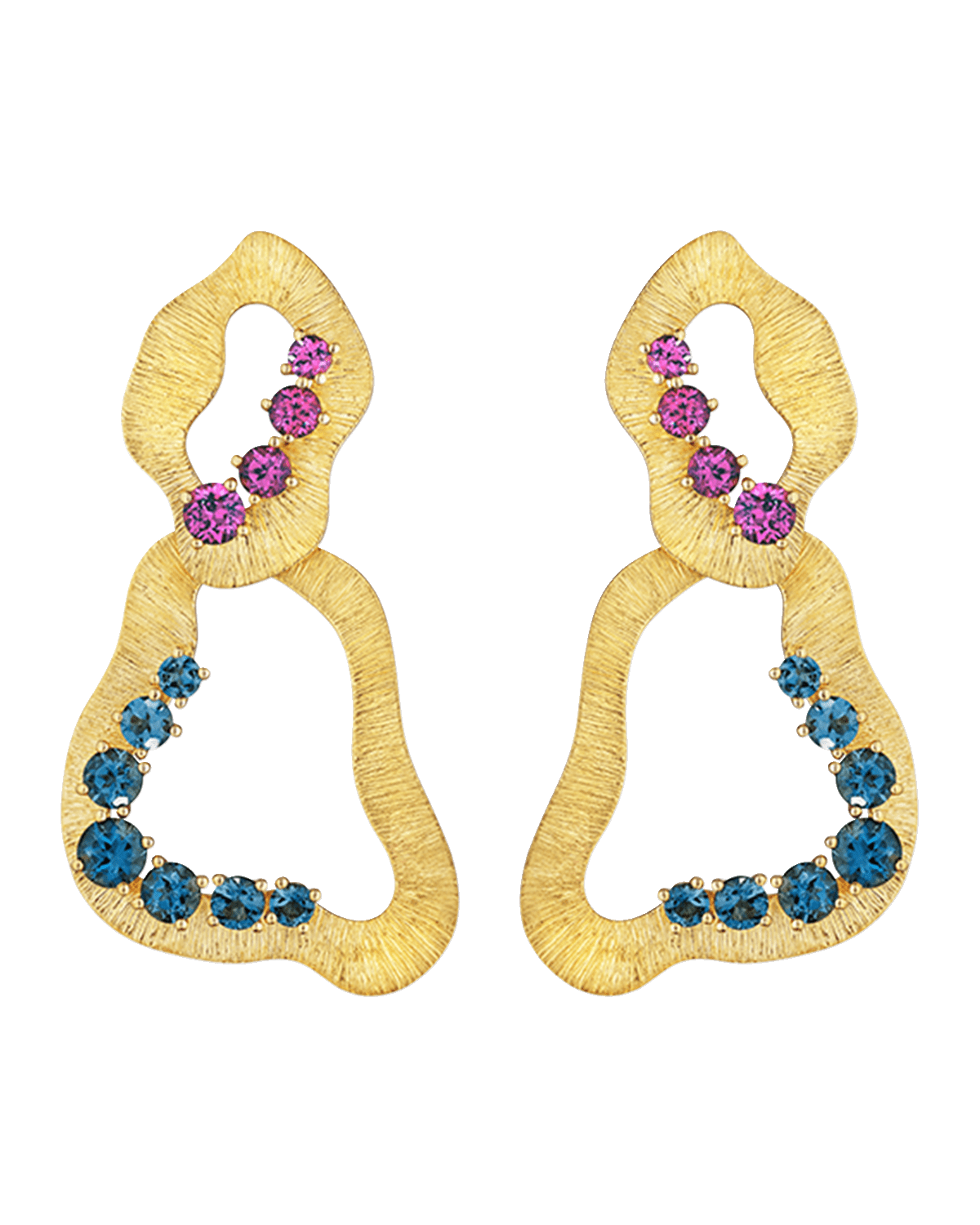 Hueb 18K Bahia Yellow Gold Violet Rhodolite and Imperial London Blue Topaz Drop Earrings