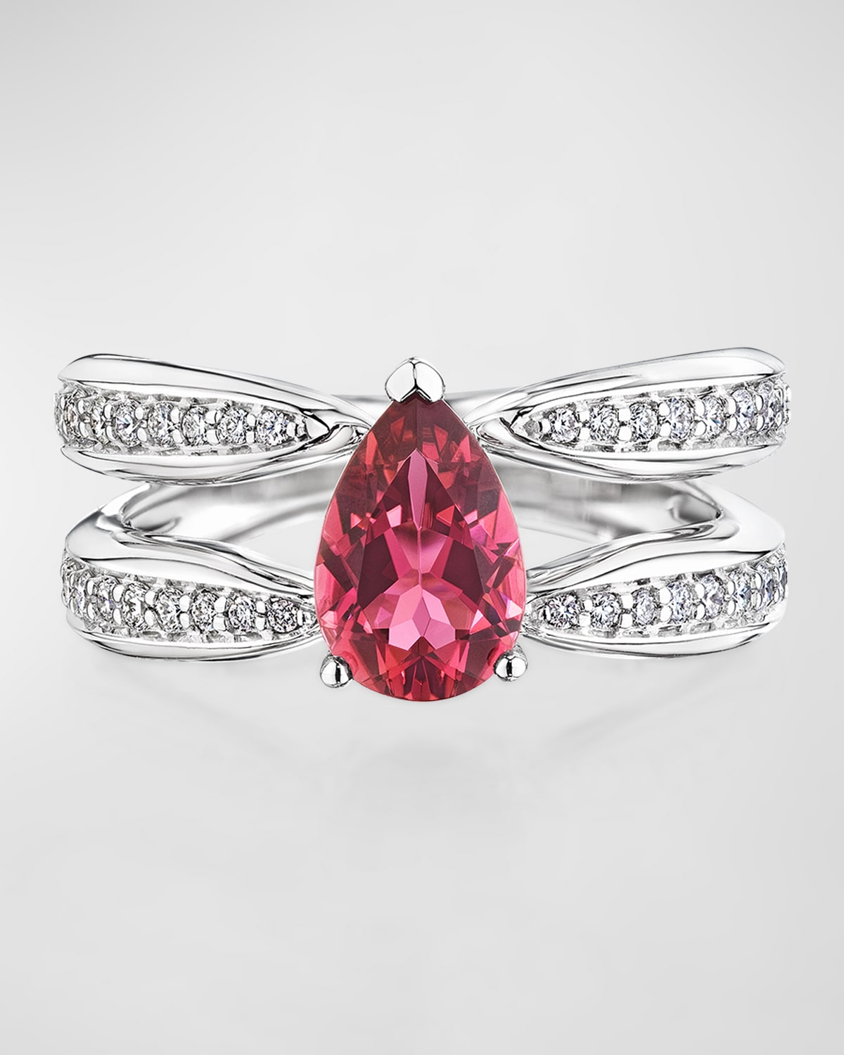 Hueb 18K White Gold Statement Ring with Diamonds and Pink Tourmaline