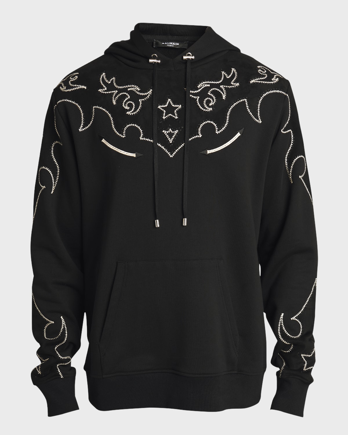 Balmain Men's Western Baroque Hoodie with Suede