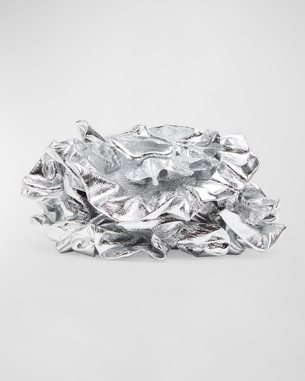 Dries Van Noten Ruffle Metallic Leather Clutch Bag