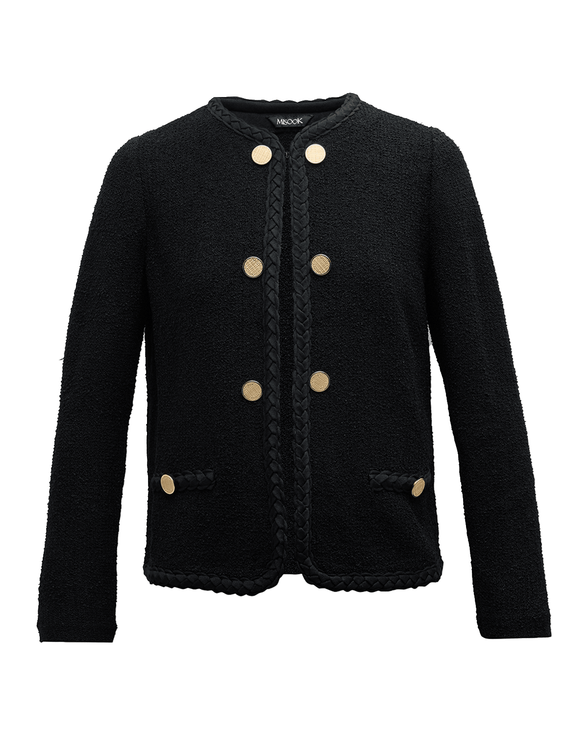 Misook Braided-Trim Button-Front Tweed Jacket