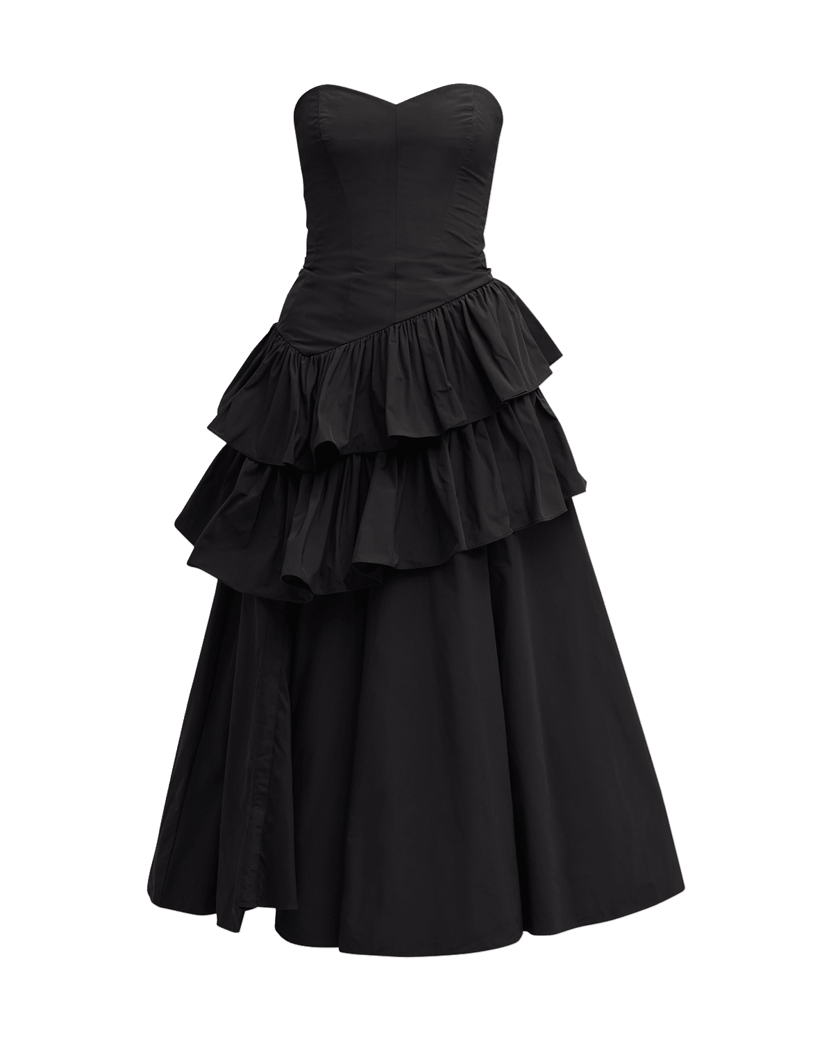 Marchesa Notte Strapless Ruffle Taffeta Midi Dress