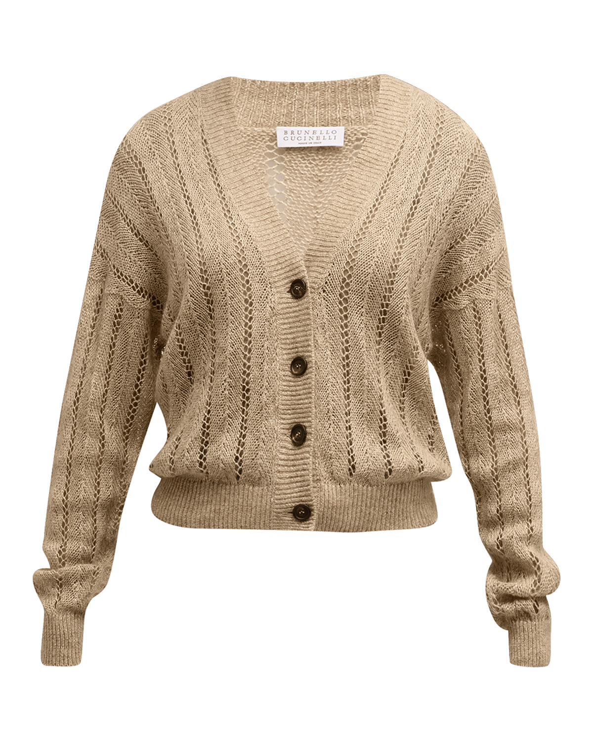 Brunello Cucinelli Herringbone Linen Button-Front Cardigan