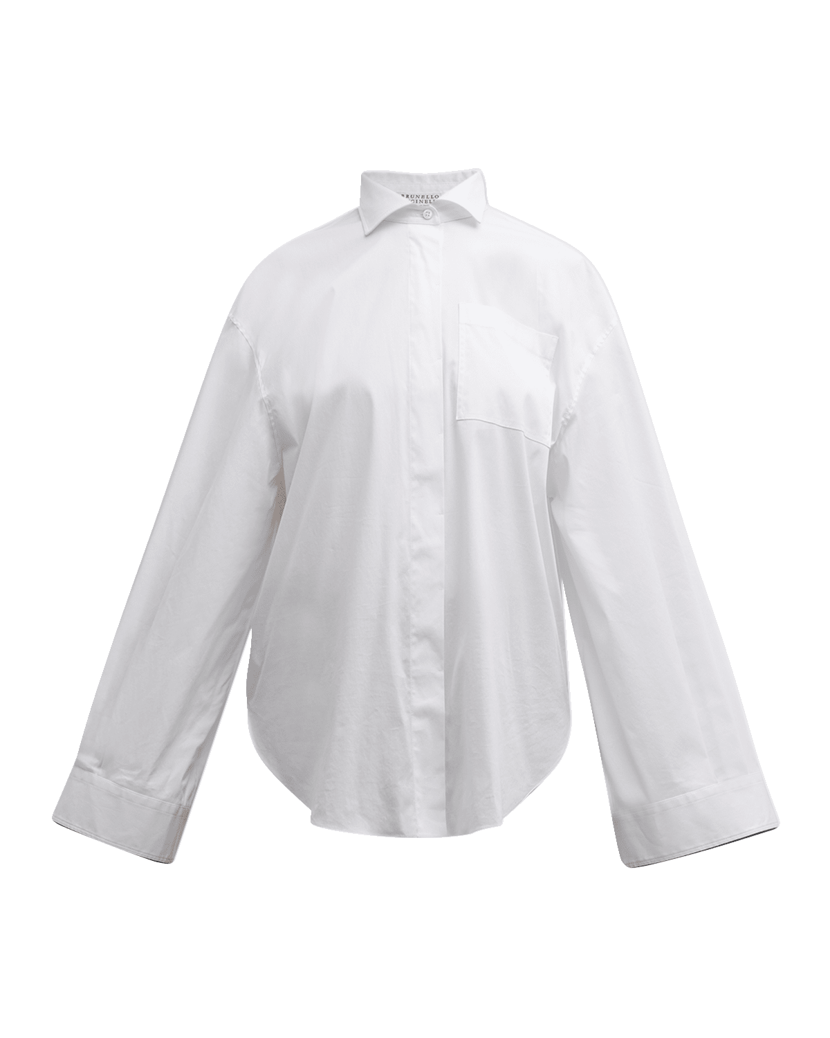Brunello Cucinelli Monili-Cuff Bell-Sleeve Cotton Poplin Shirt