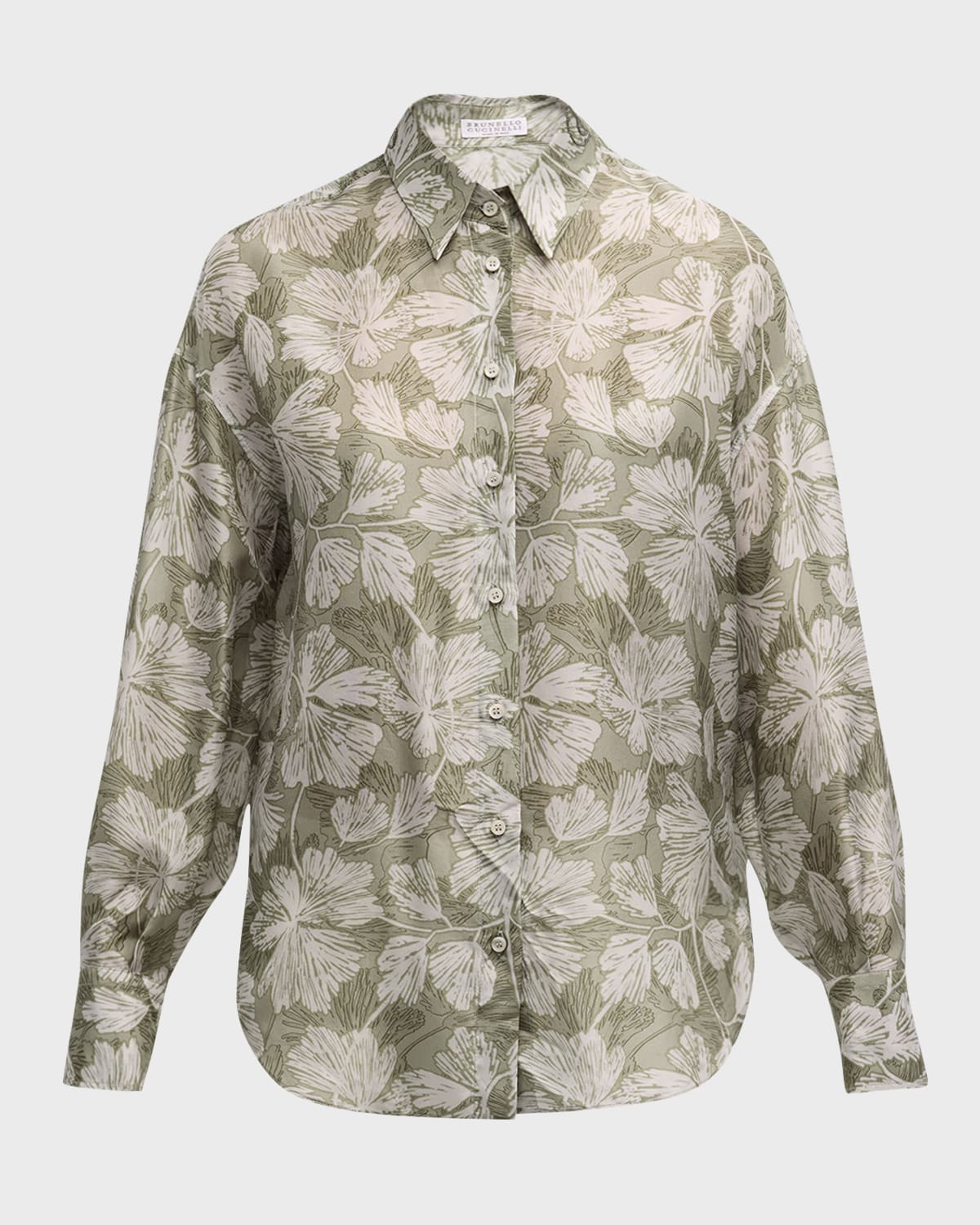 Brunello Cucinelli Jinko Floral-Print Button-Up Silk Blouse