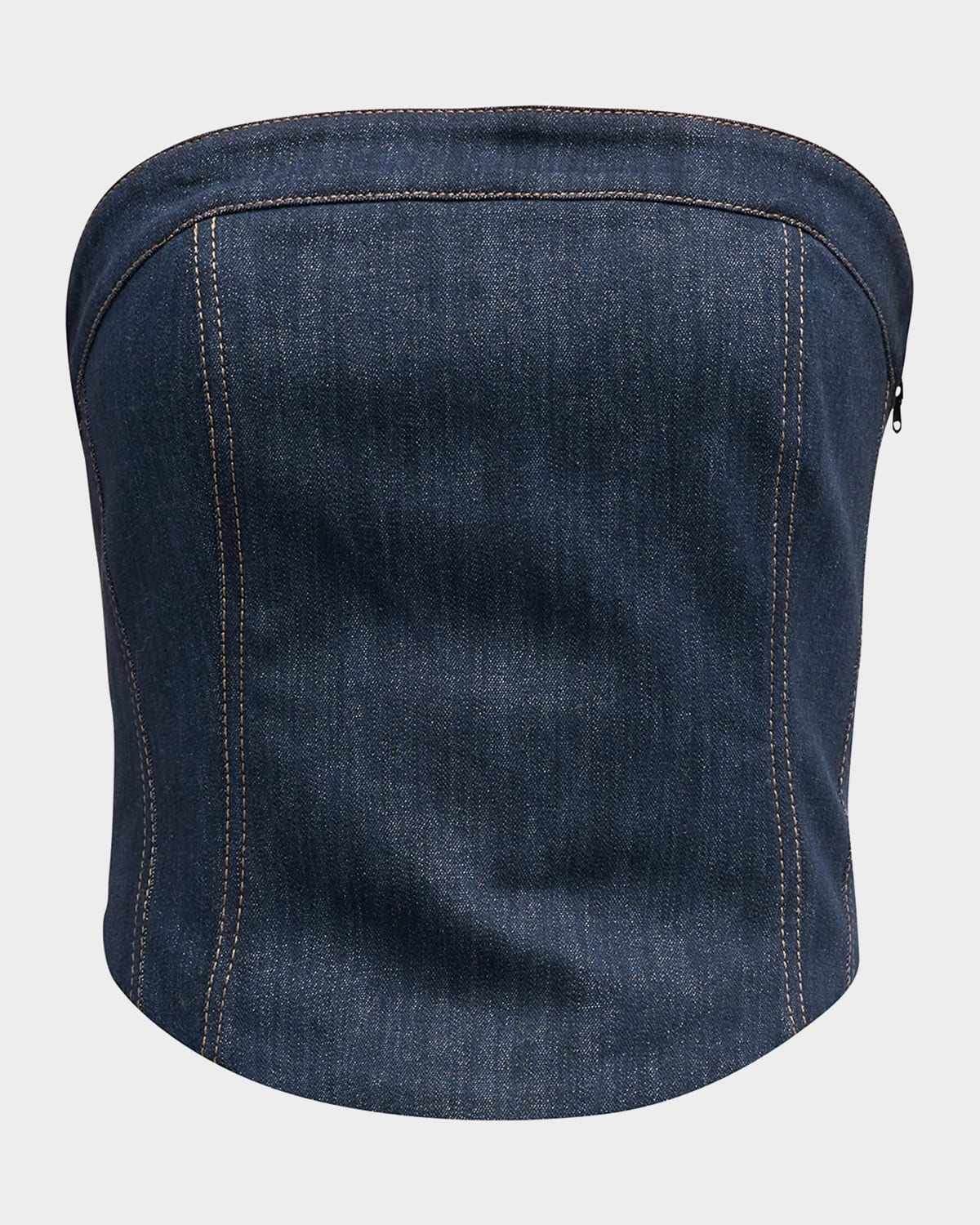 Brunello Cucinelli Metallic Denim Strapless Corset Top