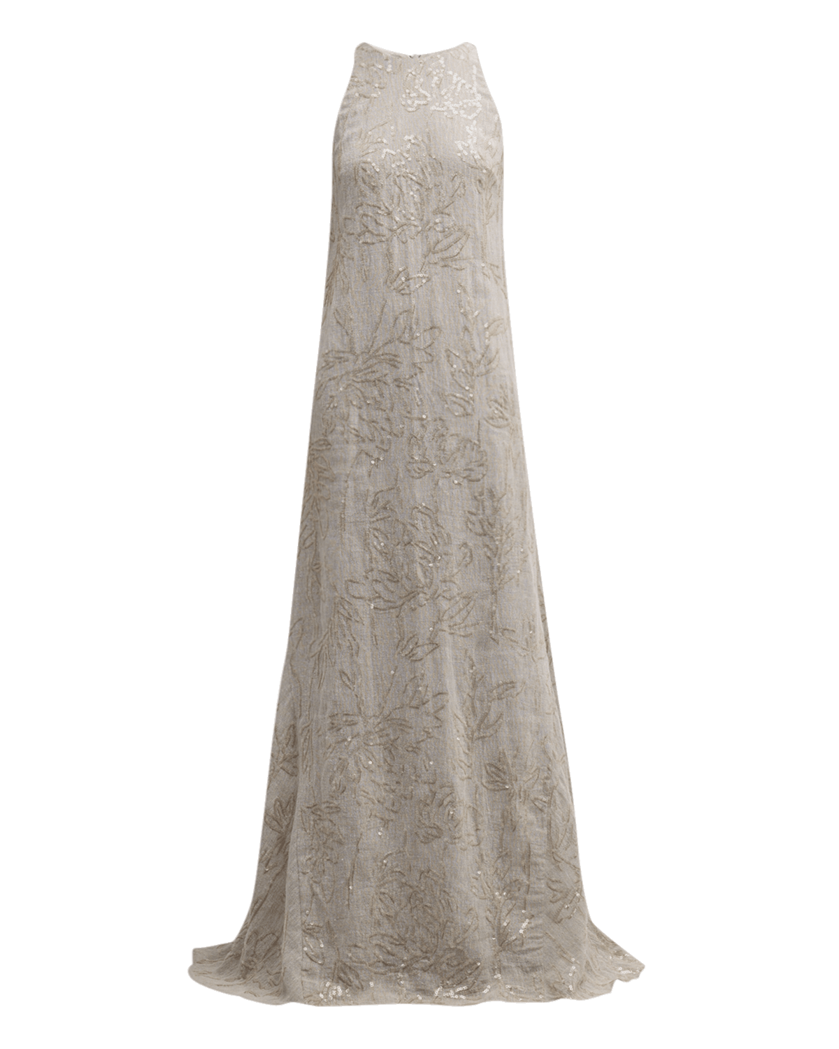 Brunello Cucinelli Magnolia Paillette Sleeveless Linen Crepe Gown