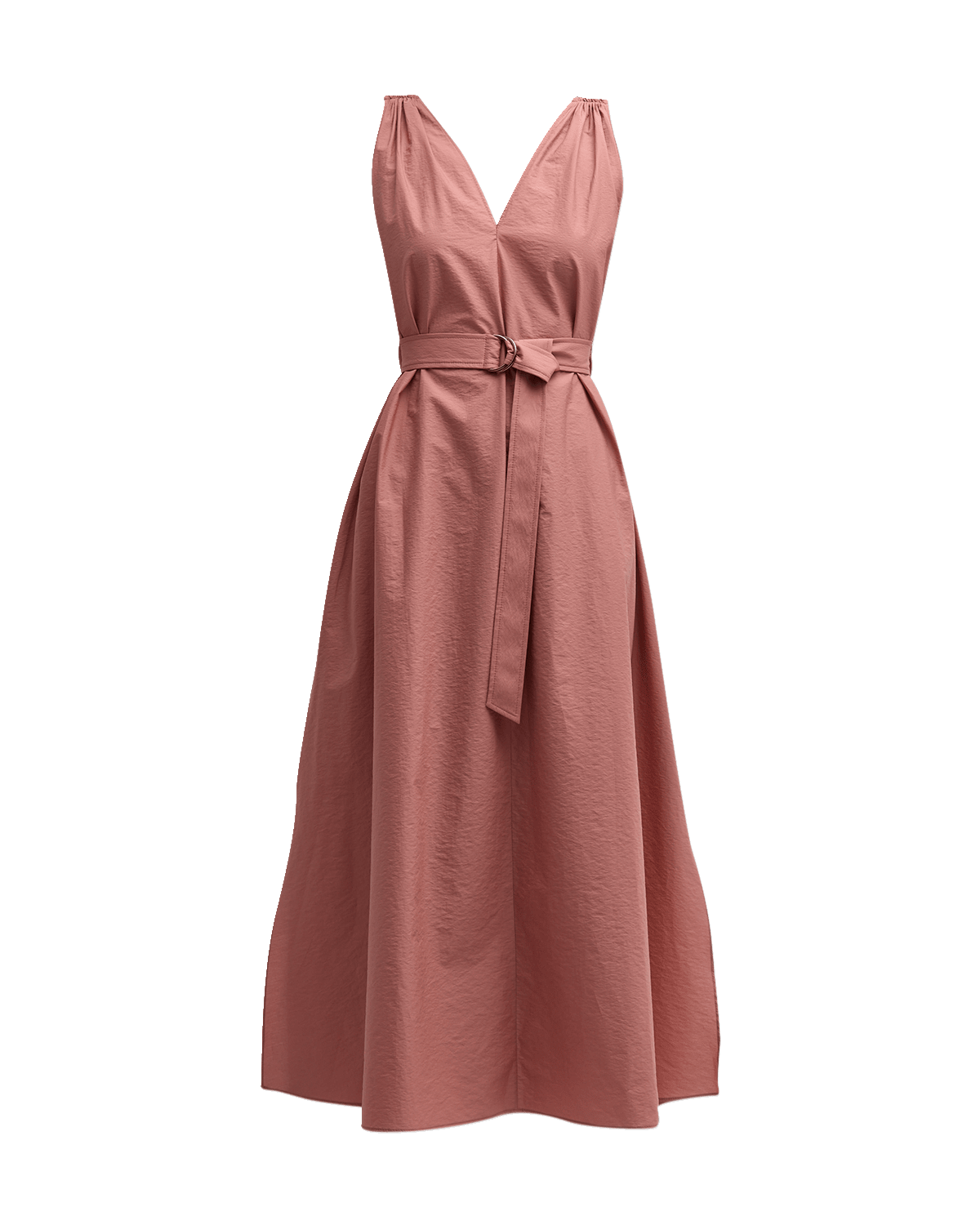 Brunello Cucinelli Crinkle Cotton Belted Maxi Dress with Monili Detail