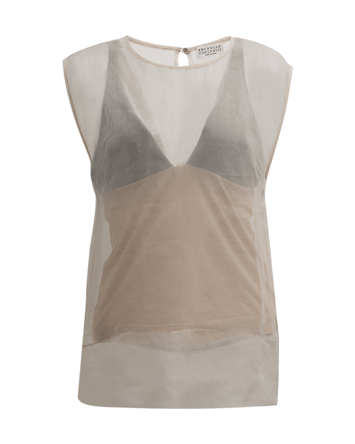 Brunello Cucinelli Monili Tank Underlay Crispy Silk Cap-Sleeve Top