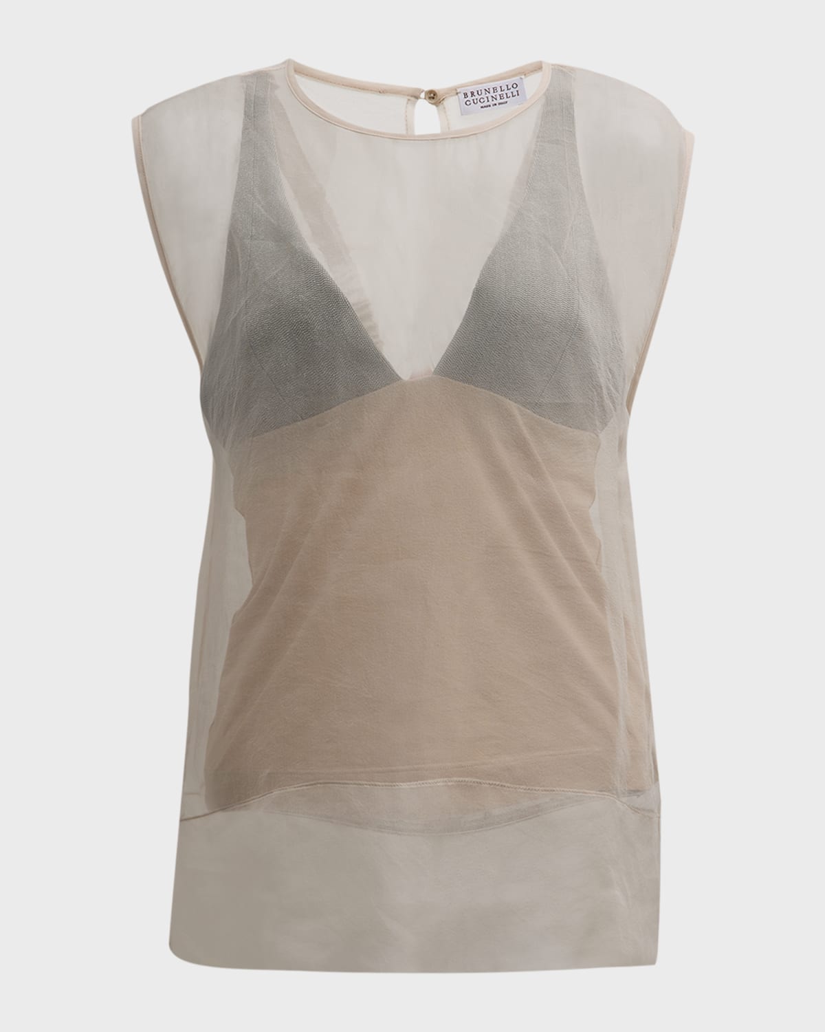 Brunello Cucinelli Monili Tank Underlay Crispy Silk Cap-Sleeve Top