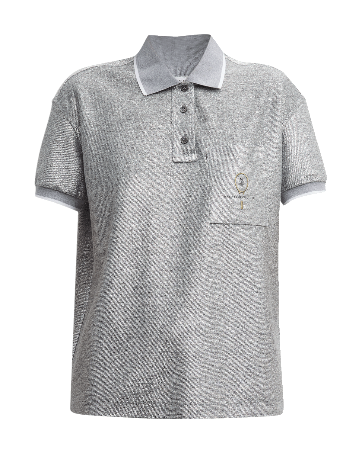 Brunello Cucinelli Mettallic Linen-Cotton Short-Sleeve Polo Top