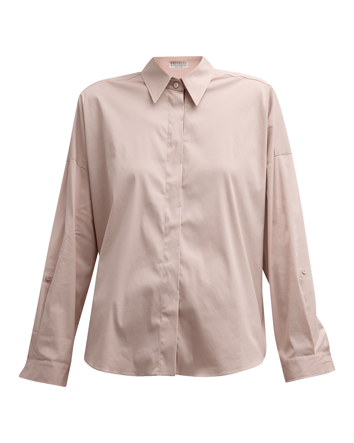 Brunello Cucinelli Monili-Trim Poplin Stretch Collared Blouse