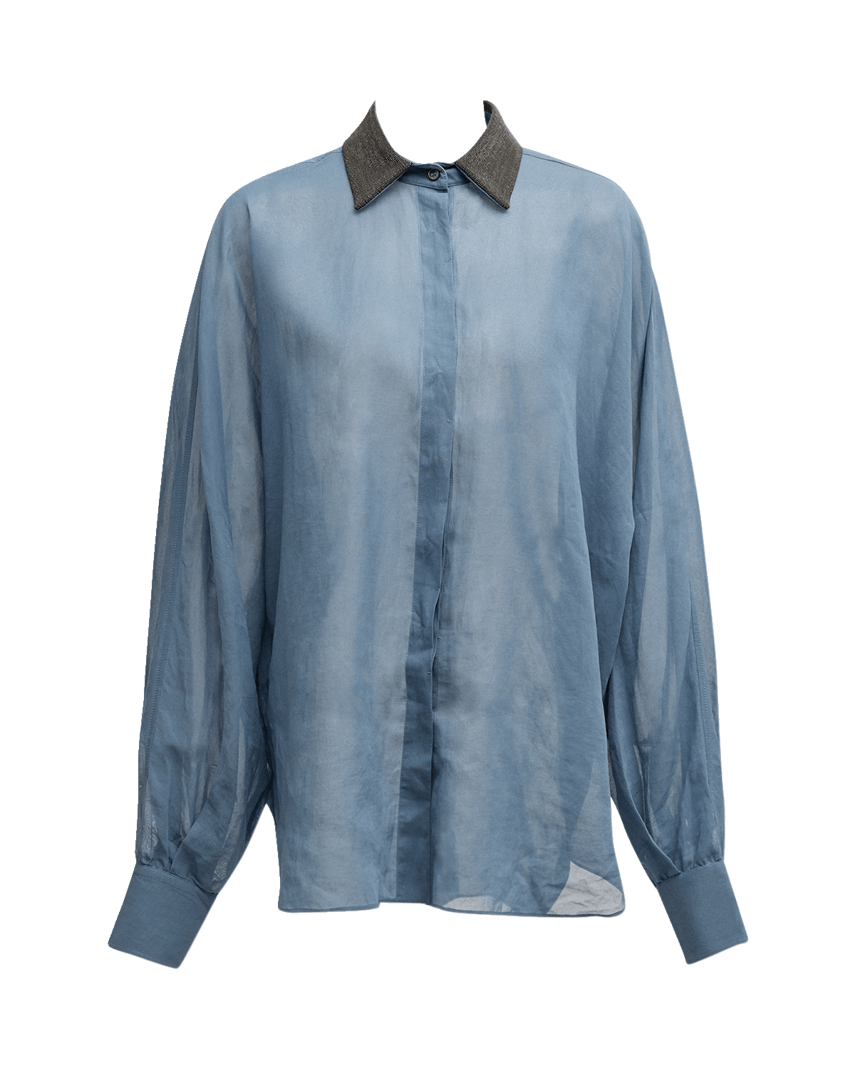 Brunello Cucinelli Substantial Monili-Collar Cotton-Gauze Blouse