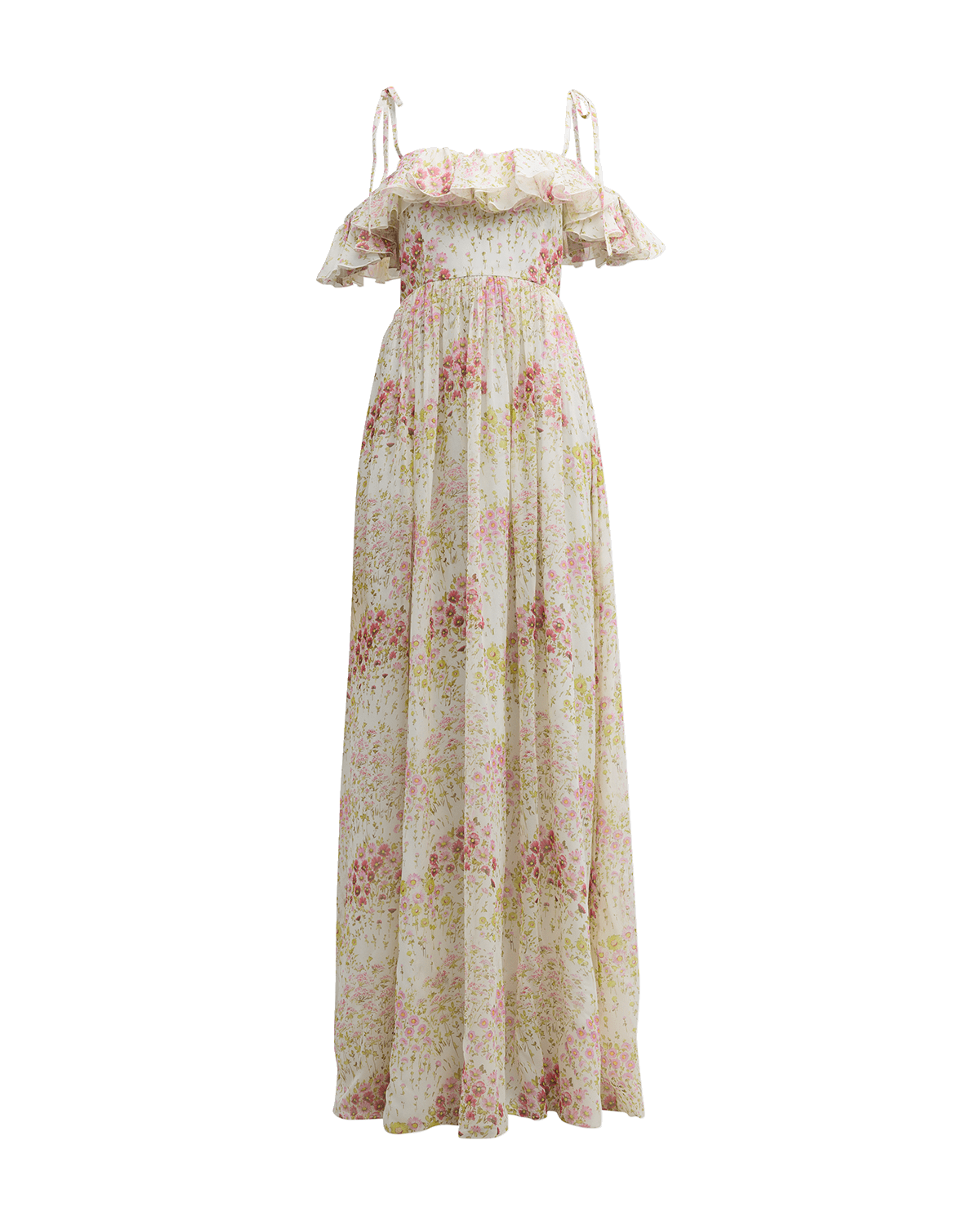 Giambattista Valli Floral-Print Ruffle Off-The-Shoulder Silk Georgette Gown