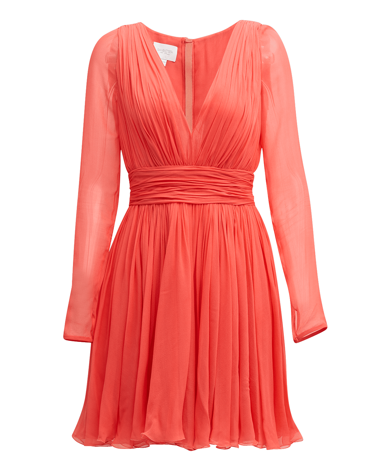 Giambattista Valli Plunging Pleated Long-Sleeve Silk Georgette Mini Dress