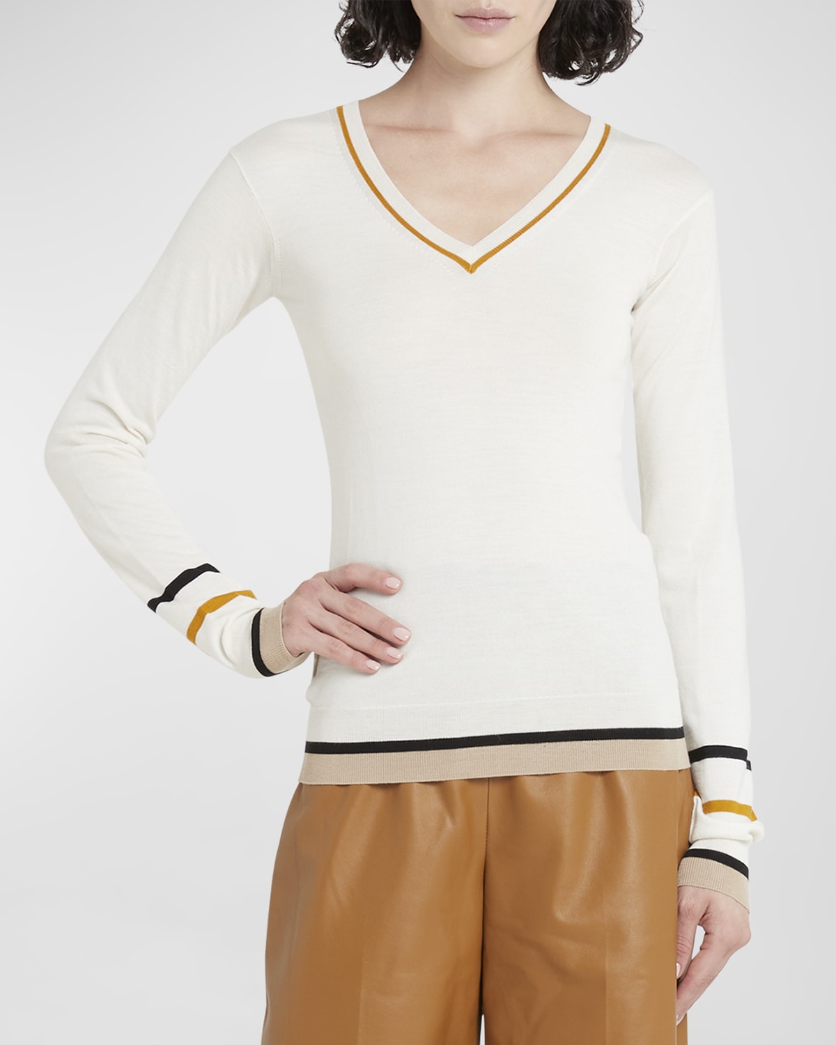 Marni V-Neck Stripe Trim Sweater