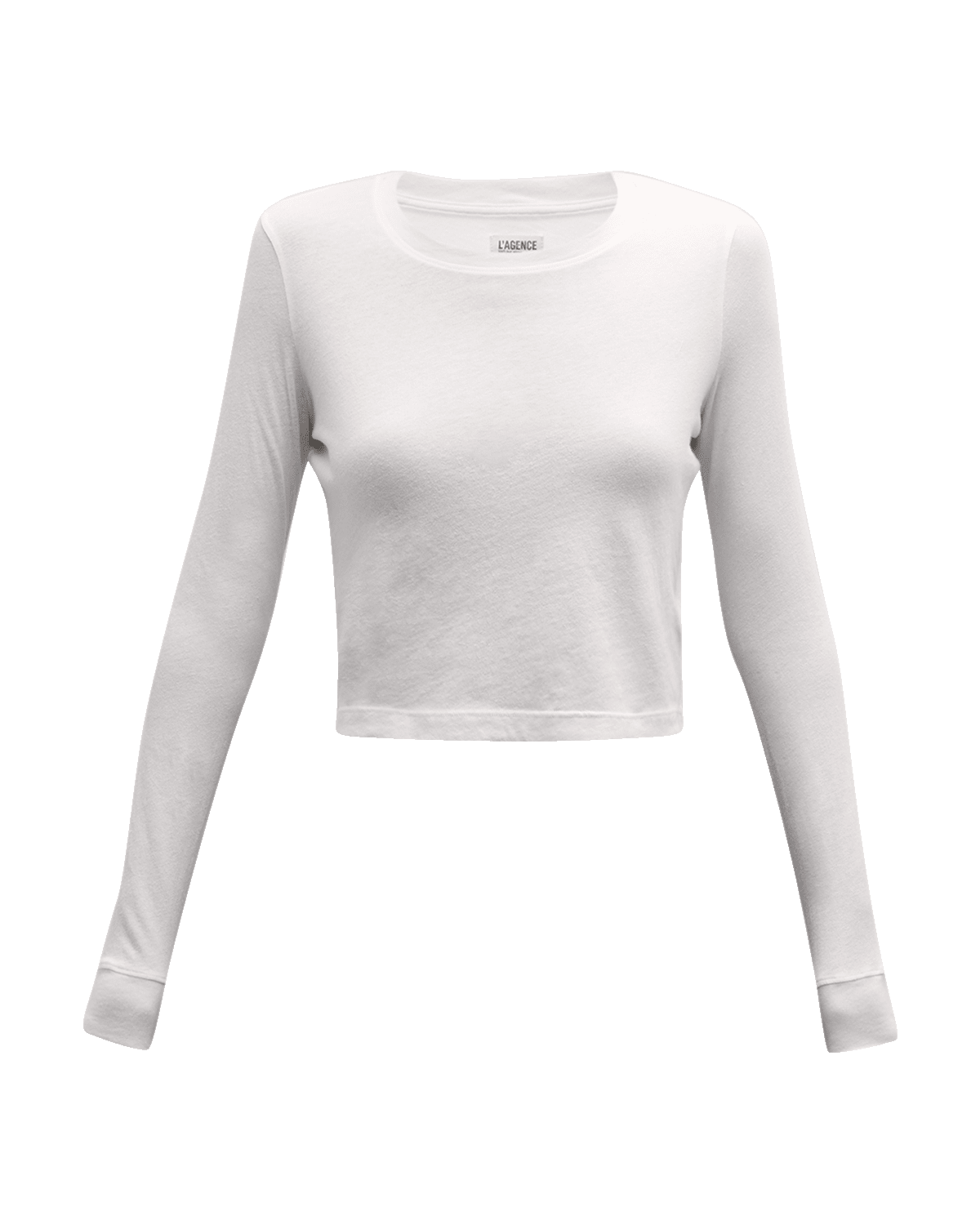 L'Agence Benny Long-Sleeve Cropped Crewneck Tee