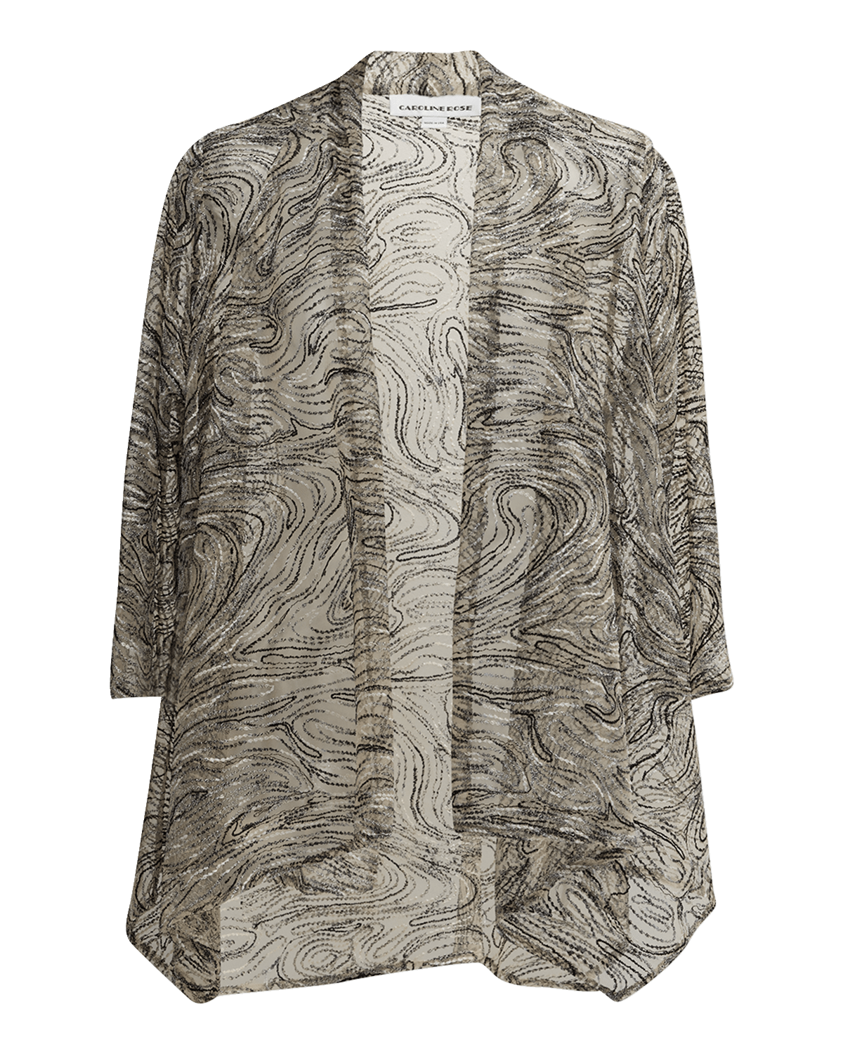 Caroline Rose Embroidered Open-Front Mesh Swing Cardigan