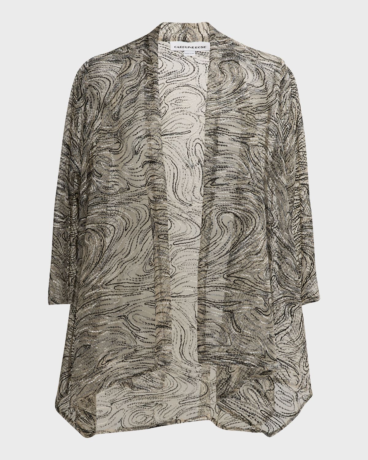 Caroline Rose Embroidered Open-Front Mesh Swing Cardigan