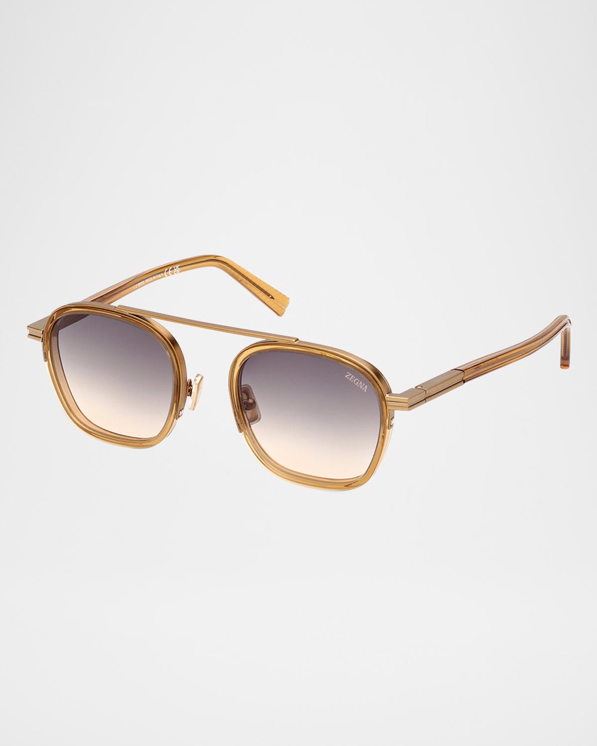ZEGNA Men's ORIZZONTE Geometric Acetate and Metal Sunglasses