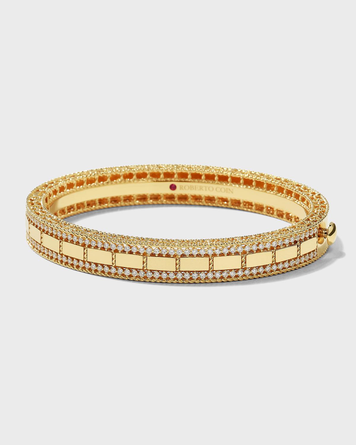 18K Yellow Gold Deco Diamond Edge Bangle