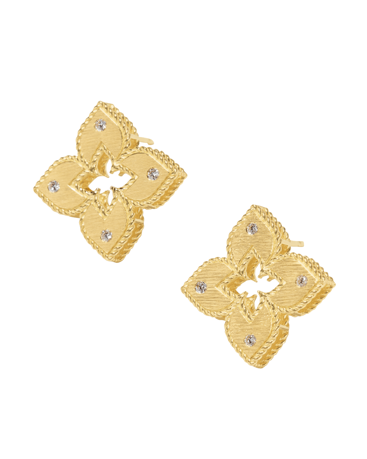 Roberto Coin 18K Petite Venetian Princess Satin and Diamond Flower Stud Earrings