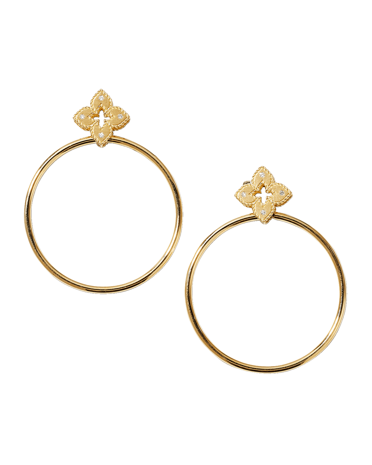 Roberto Coin 18K Yellow Gold Floral Diamond Hoop Earrings