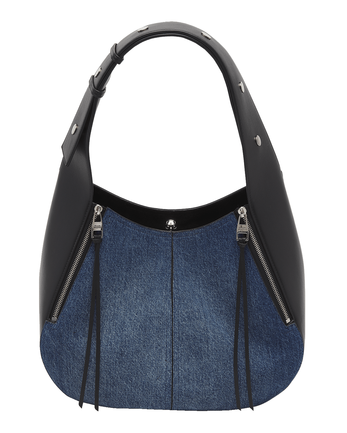 Alexander McQueen Skull Biker Denim Hobo Bag