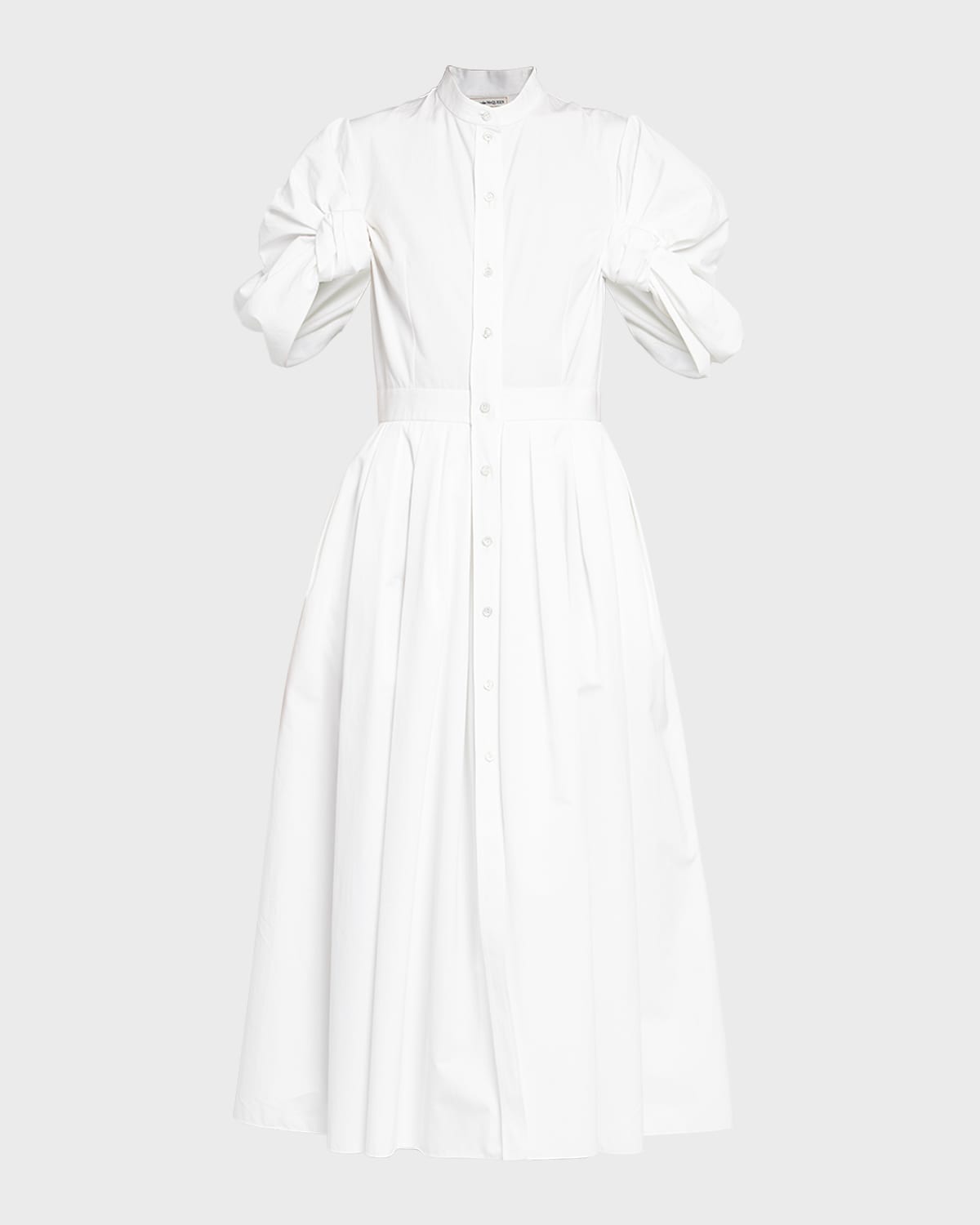 Alexander McQueen Ruched Puff-Sleeve Button-Front Midi Dress