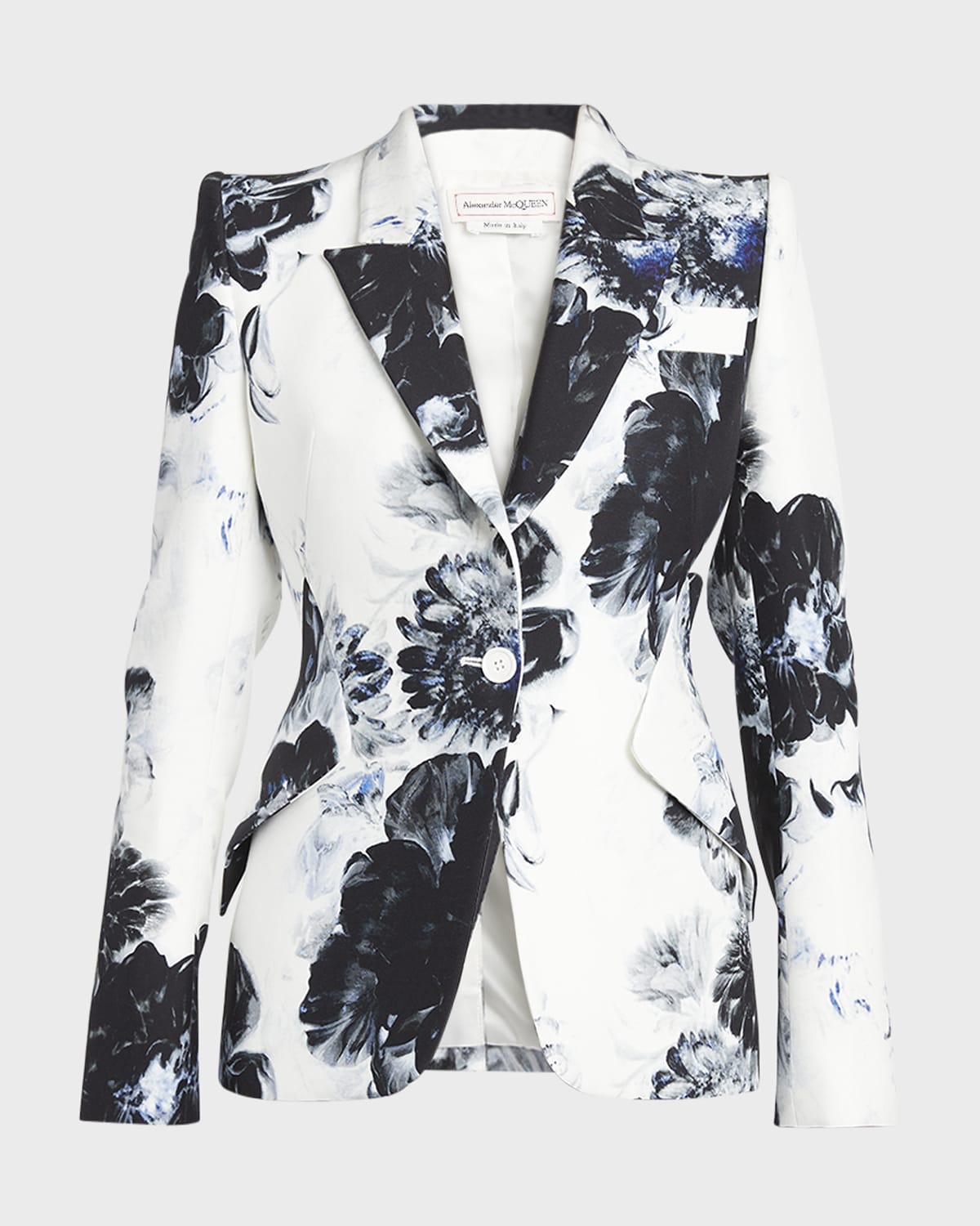 Alexander McQueen Peak Shoulder X-Ray Floral Print Blazer Jacket