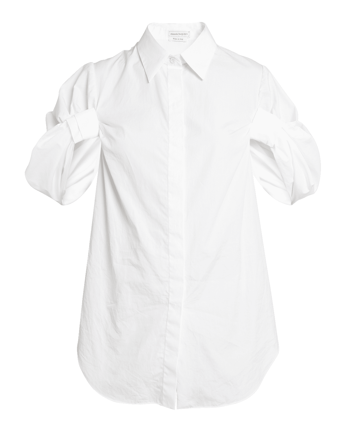 Alexander McQueen Ruched Puff-Sleeve Button-Front Blouse