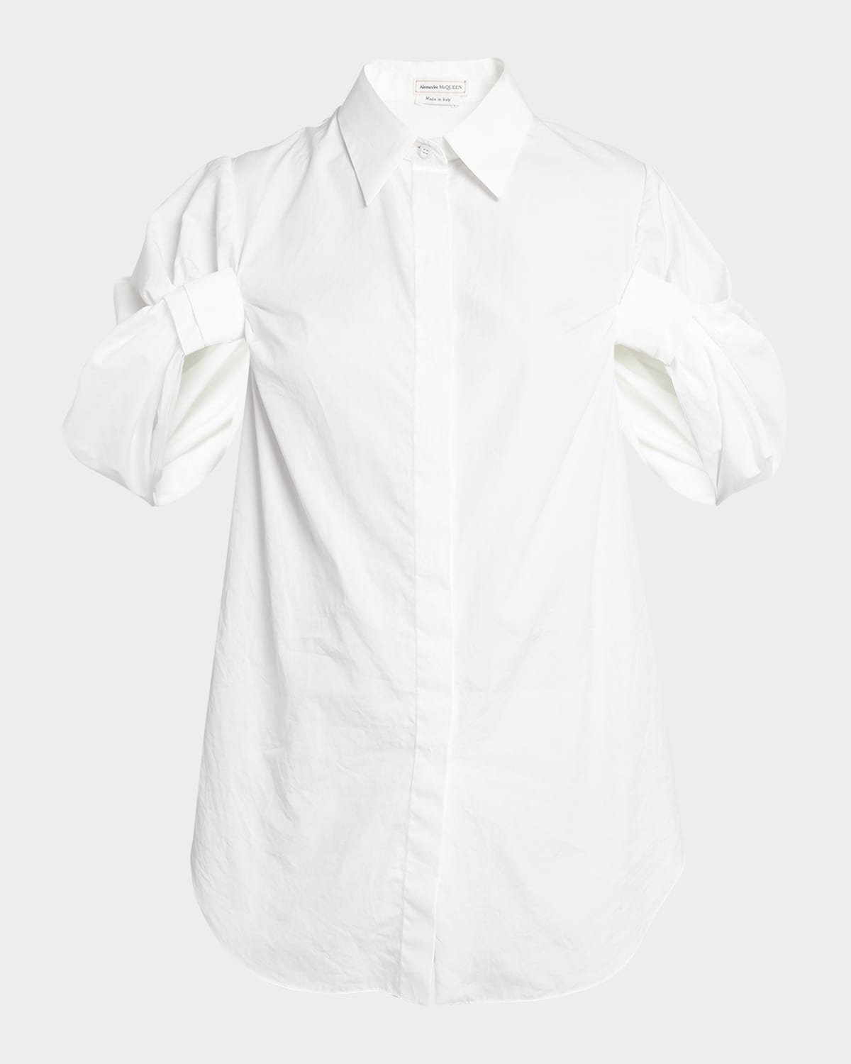 Alexander McQueen Ruched Puff-Sleeve Button-Front Blouse