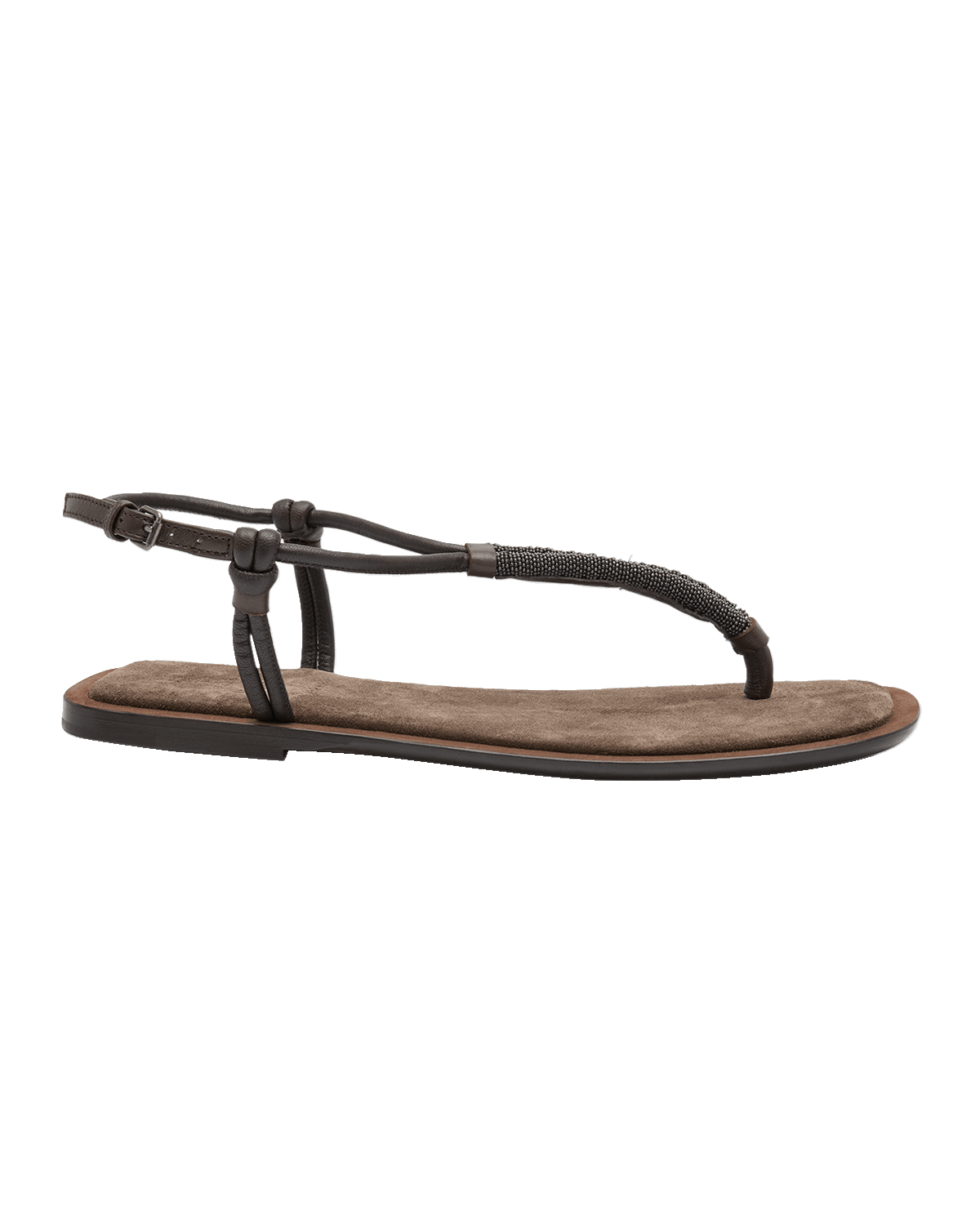 Brunello Cucinelli Monili Leather Thong Slingback Sandals
