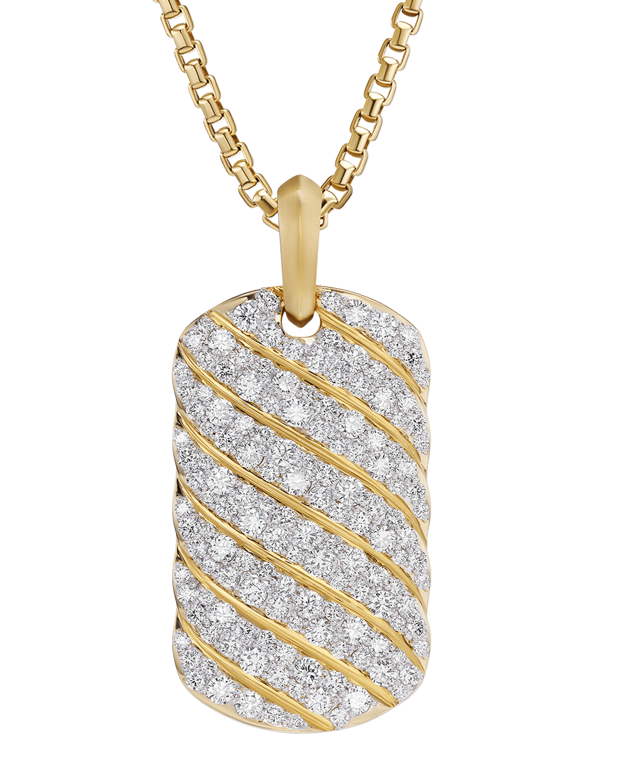 David Yurman Men's Sculpted Cable Tag in 18K Gold with Diamonds, 35mm