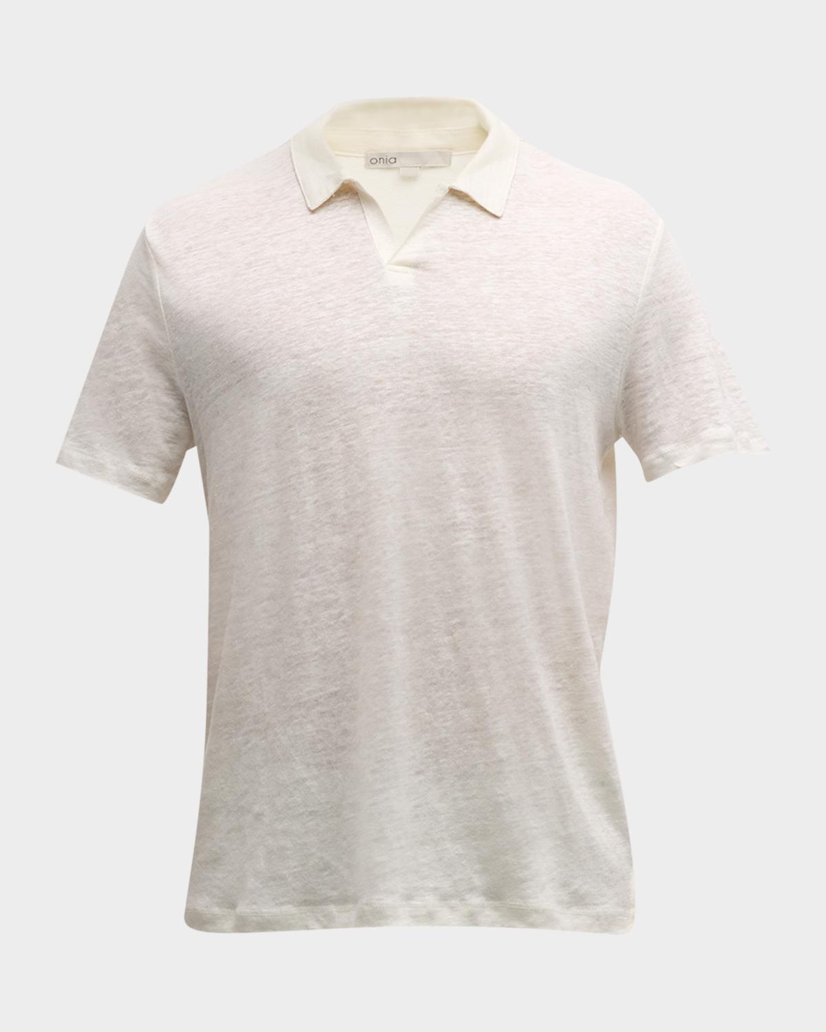 Onia Men's Shaun Linen Johnny Collar Polo Shirt