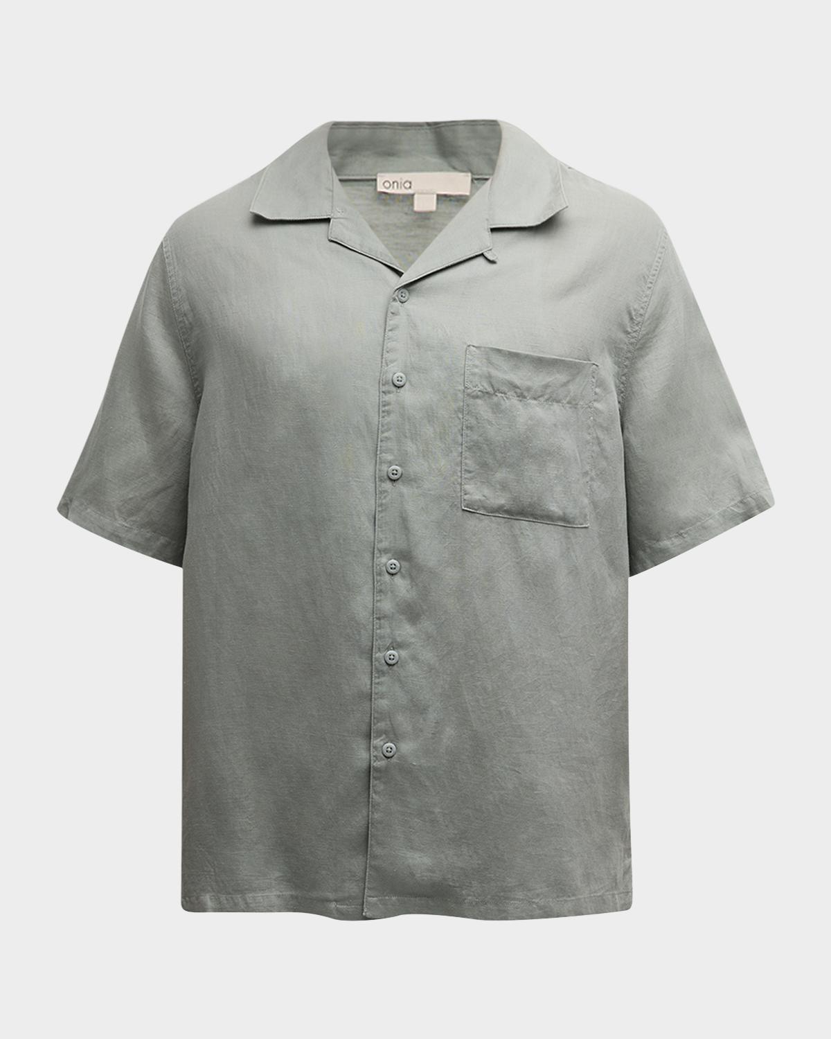 Onia Men's Air Linen Convertible Collar Short-Sleeve Shirt