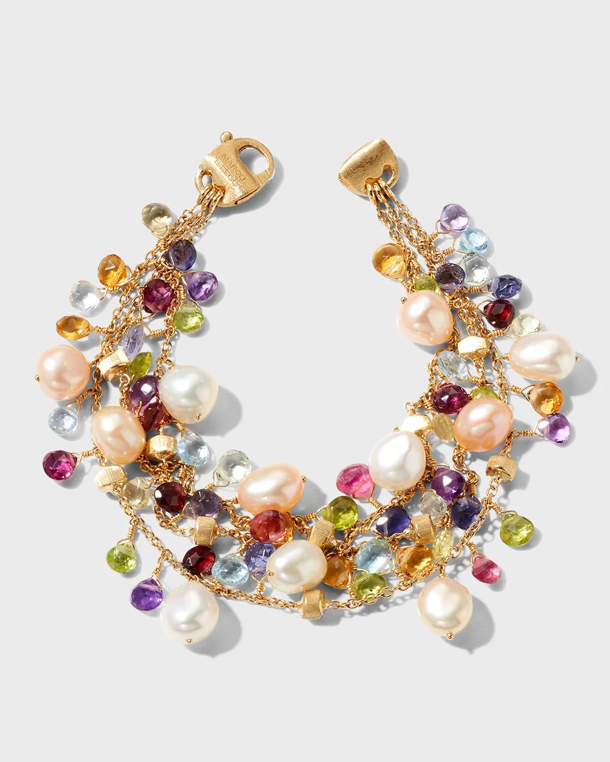 18K Paradise Yellow Gold Three-Row Bracelet with Mixed Stones