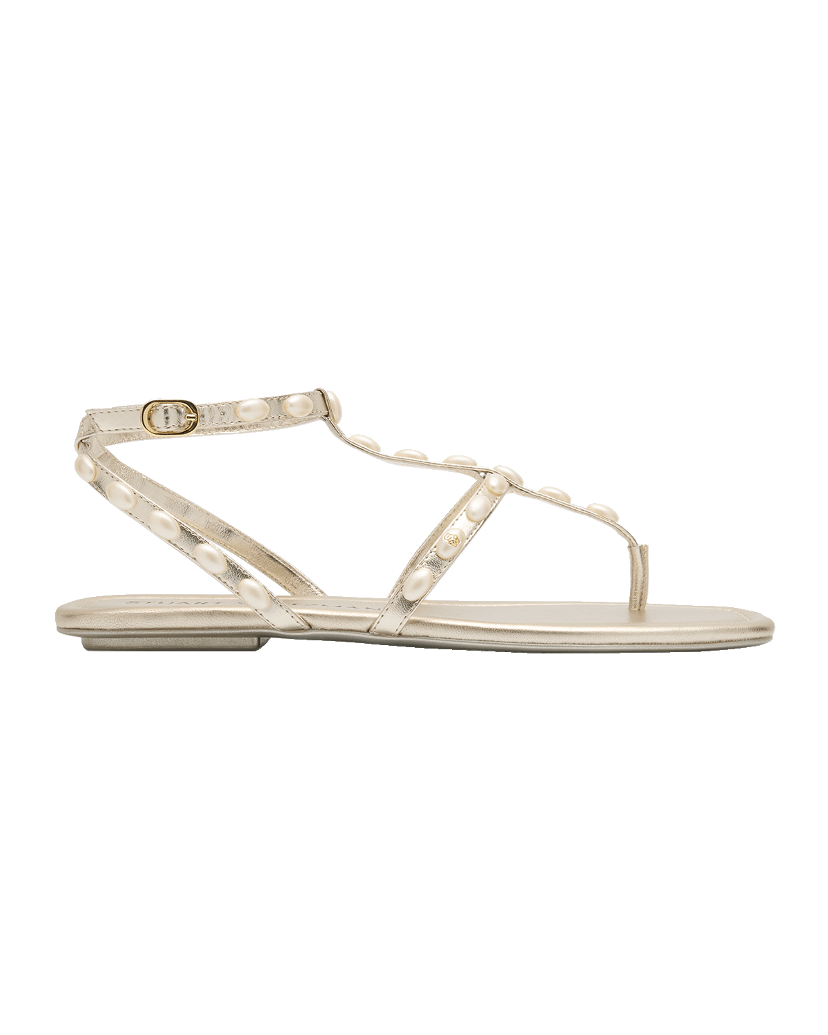 Stuart Weitzman Pearlita Stud Metallic T-Strap Sandals