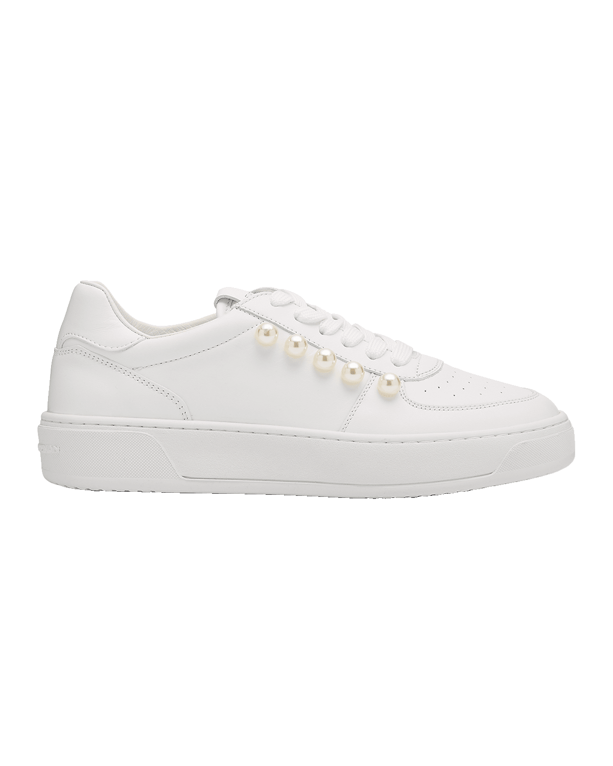 Stuart Weitzman Leather Pearly Stud Low-Top Sneakers