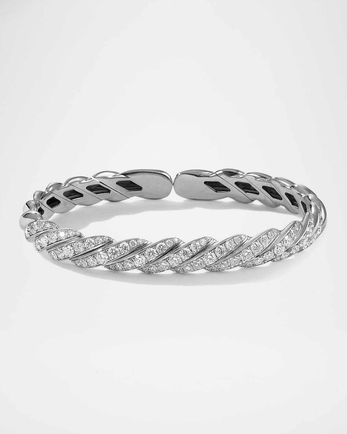 Sculpted Cable Flex Bracelet with Diamonds in 18K White Gold, 7.5mm