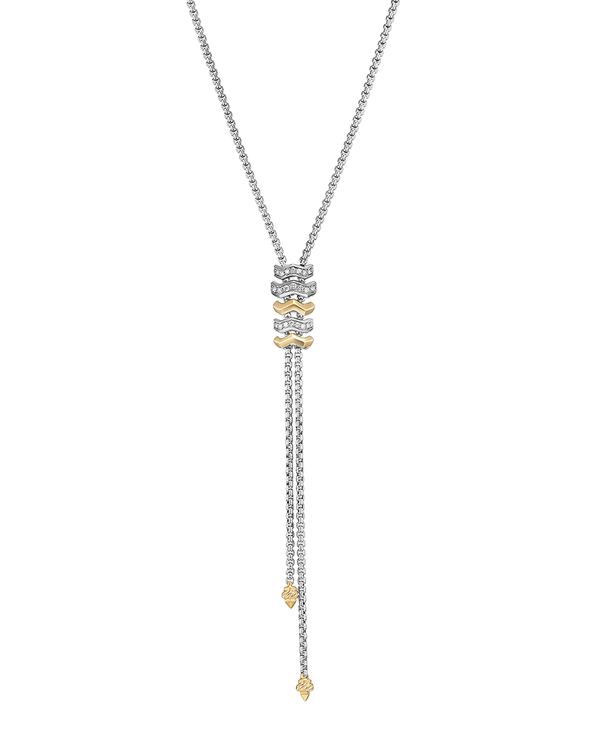David Yurman Zig Zag Stax Y Necklace with Diamonds in 18K Gold and Silver, 20mm, 17-20"L