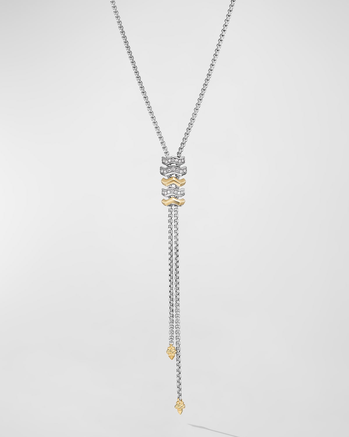 David Yurman Zig Zag Stax Y Necklace with Diamonds in 18K Gold and Silver, 20mm, 17-20"L