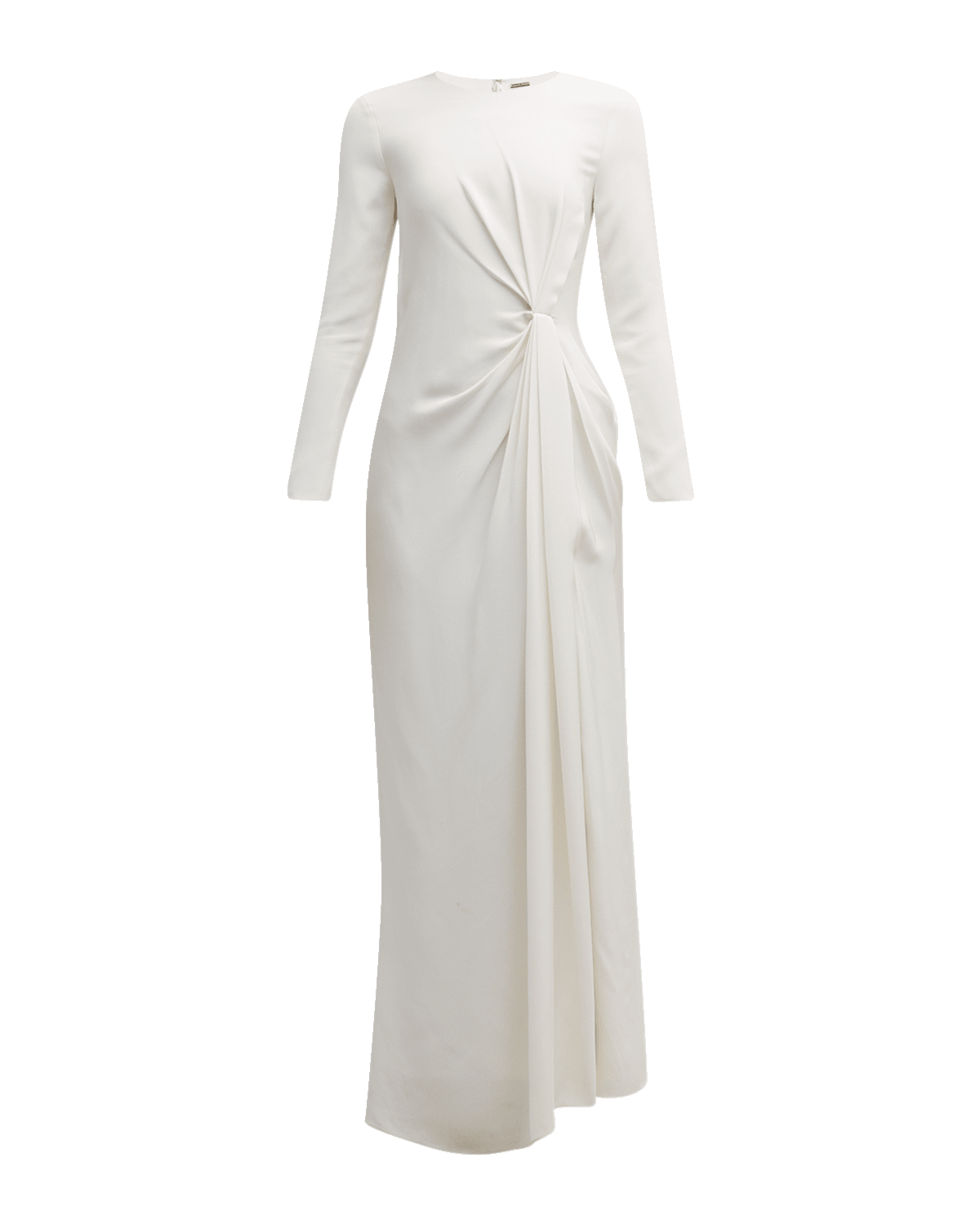 Adam Lippes Pleated Drape Slit-Hem Long-Sleeve Silk Crepe Maxi Dress