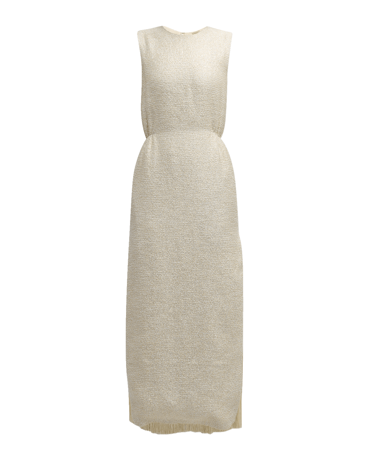 Adam Lippes Fringe Side-Slit Metallic Tweed Sleeveless Maxi Dress