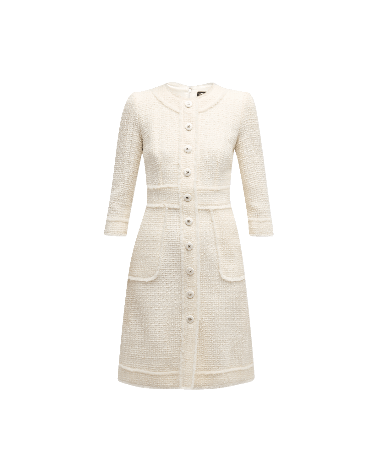 Dolce&Gabbana Button-Front 3/4-Sleeve Tweed Dress