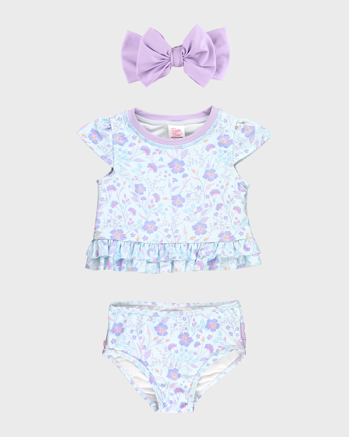 RuffleButts Girl's Fairytale Cap-Sleeve Swimsuit and Headband Set, Size 3M-8