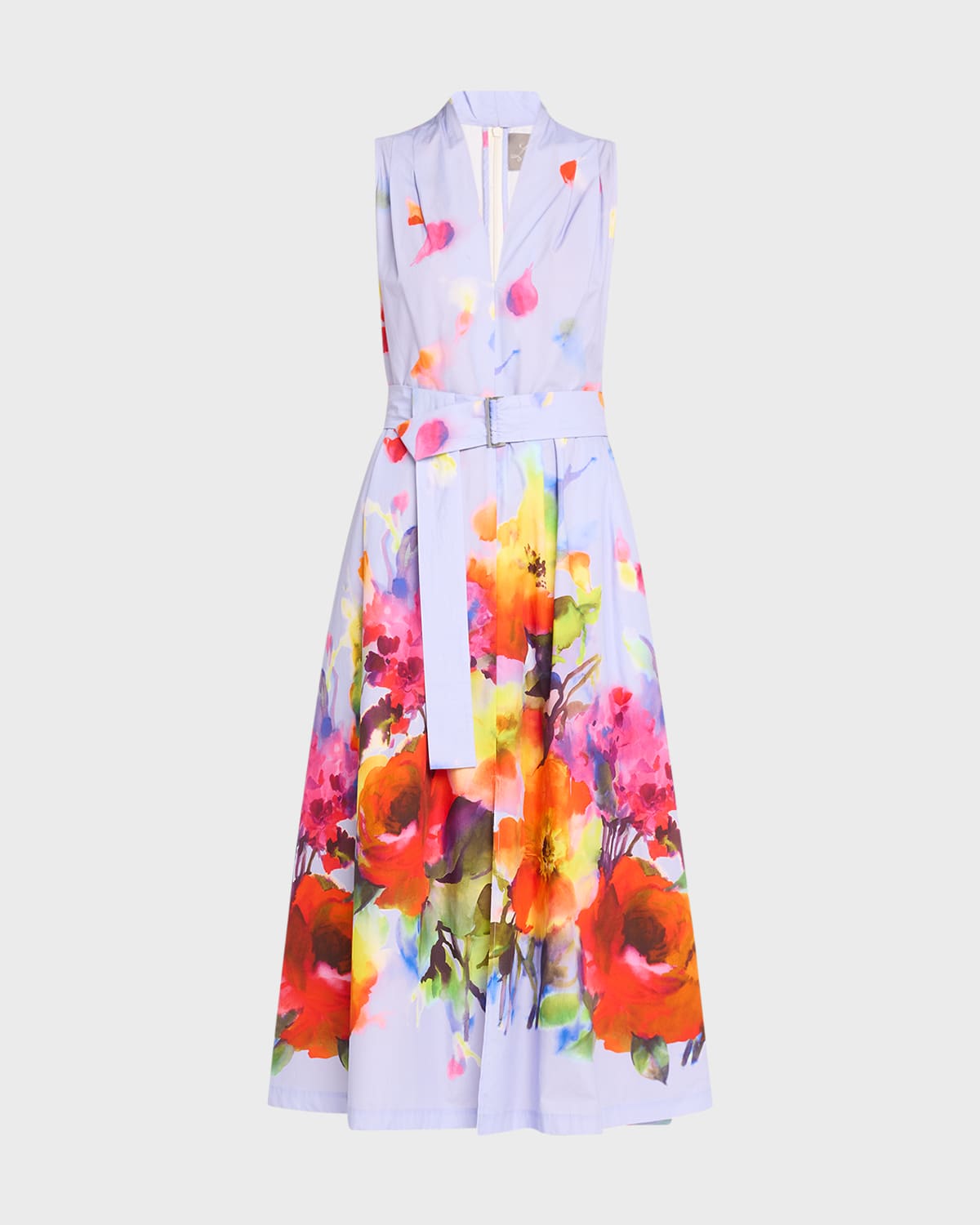 Lela Rose Margot Belted Floral Print Midi Dress