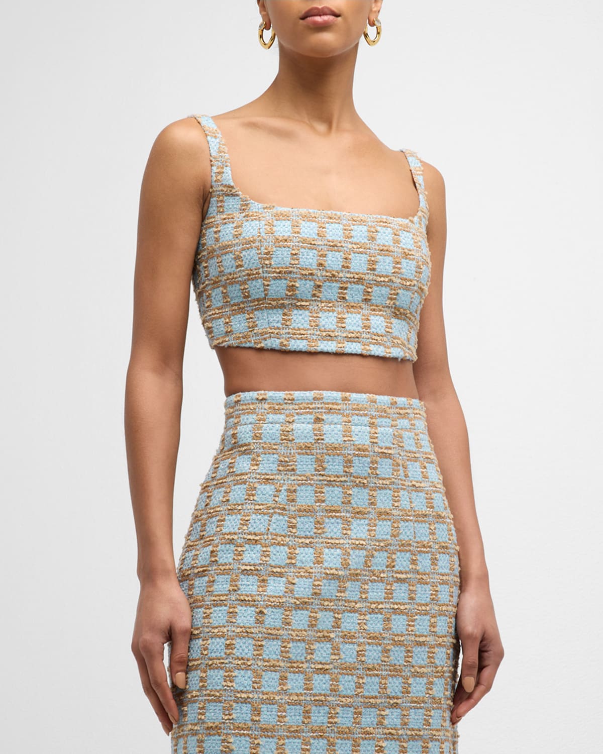 Emilia Wickstead Lucilia Square-Neck Sleeveless Check Tweed Crop Top